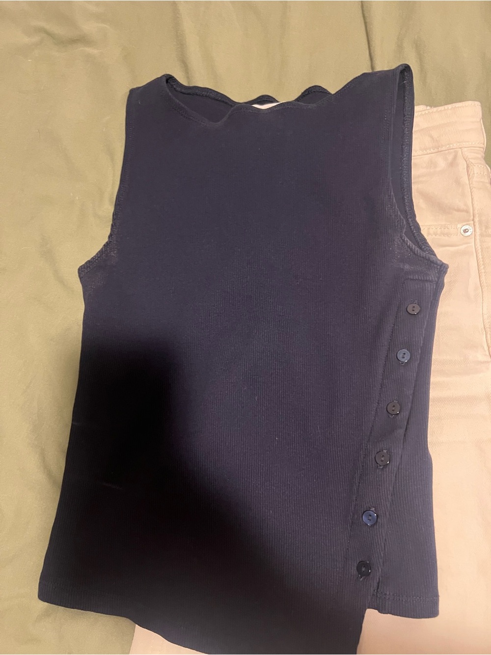 House of Harlow 1960 Navy Ribbed Sleeveless Tank with Side Buttons